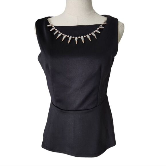 Bisou Bisou Black sleeveless top with removable rhinestone necklace - Size Small - Picture 1 of 7